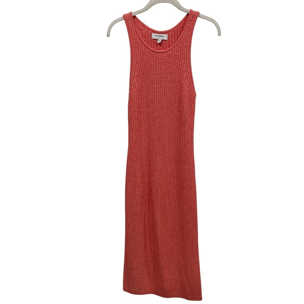 Banana Republic Womens Coral Pink‎ Open Knit Sweater Midi Dress XS 706044-01